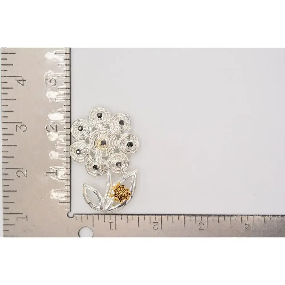 Danecraft Vintage Flower Pin Brooch Ladybug Rhinestone Signed NOS 1980s BinA10